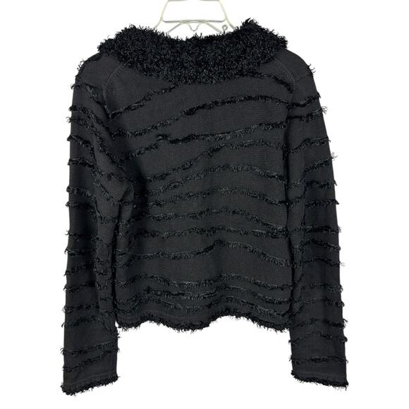 Michael Simon Long Sleeve Y2K Vintage Black Collared Fringe Cardigan Sweater M - Picture 2 of 5